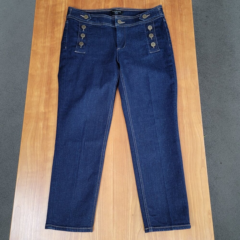 Talbots Dark Wash Stretch Denim Nautical Sailor Cropped Jeans - 6P - Picture 3 of 9